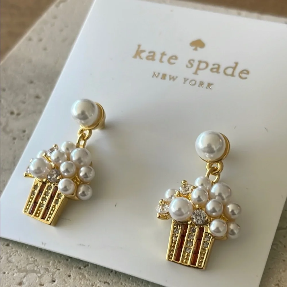 Kate Spade Gold and White 🍿 popcorn Earrings - Picture 2 of 4